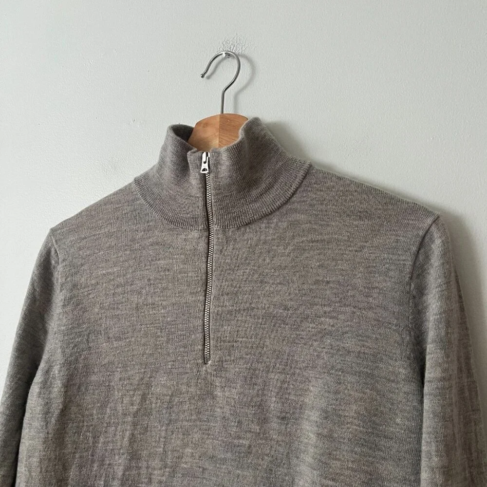 J. Crew Gray Merino Wool 1/4 Zip Mock Neck Sweater Men's Size Medium